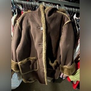 Brown Coat with Faux Fur Trim